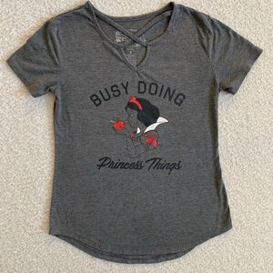 Disney Snow White Gray Short Sleeve Fitted Tee Size Small Criss Cross Neckline